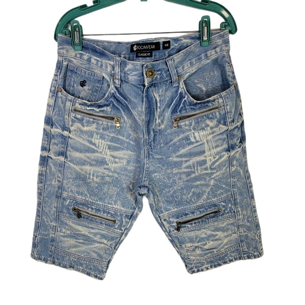 Vintage Y2K Rocawear Stone Washed Jean Shorts 30 Zippered‎ Accents Street